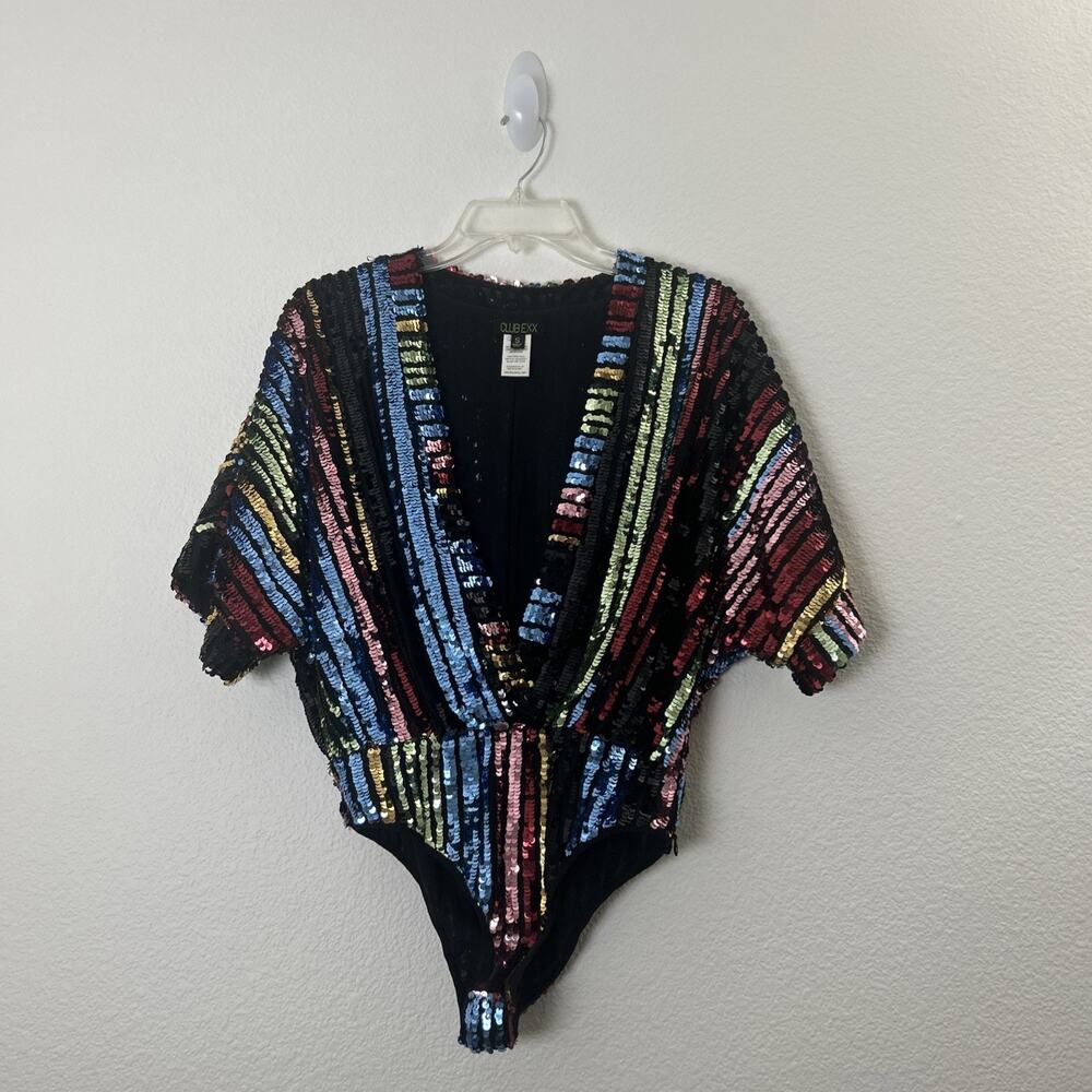 CLUBEXX Womens Top Blouse Bodysuit Sequins S Small Party Festive Holidays